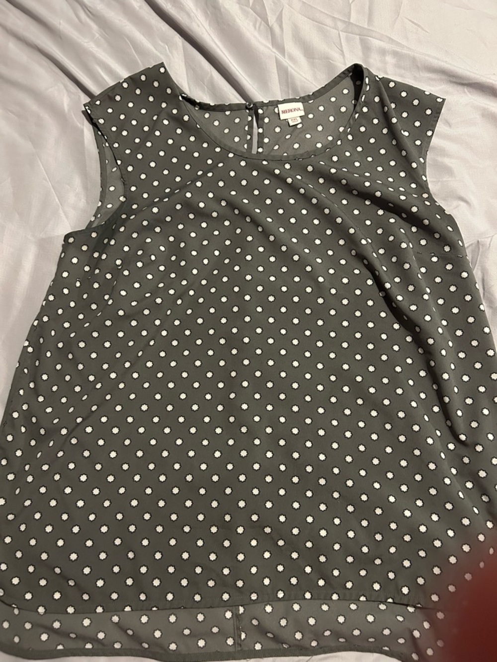 Merona Grey Blouse with White Star Dots